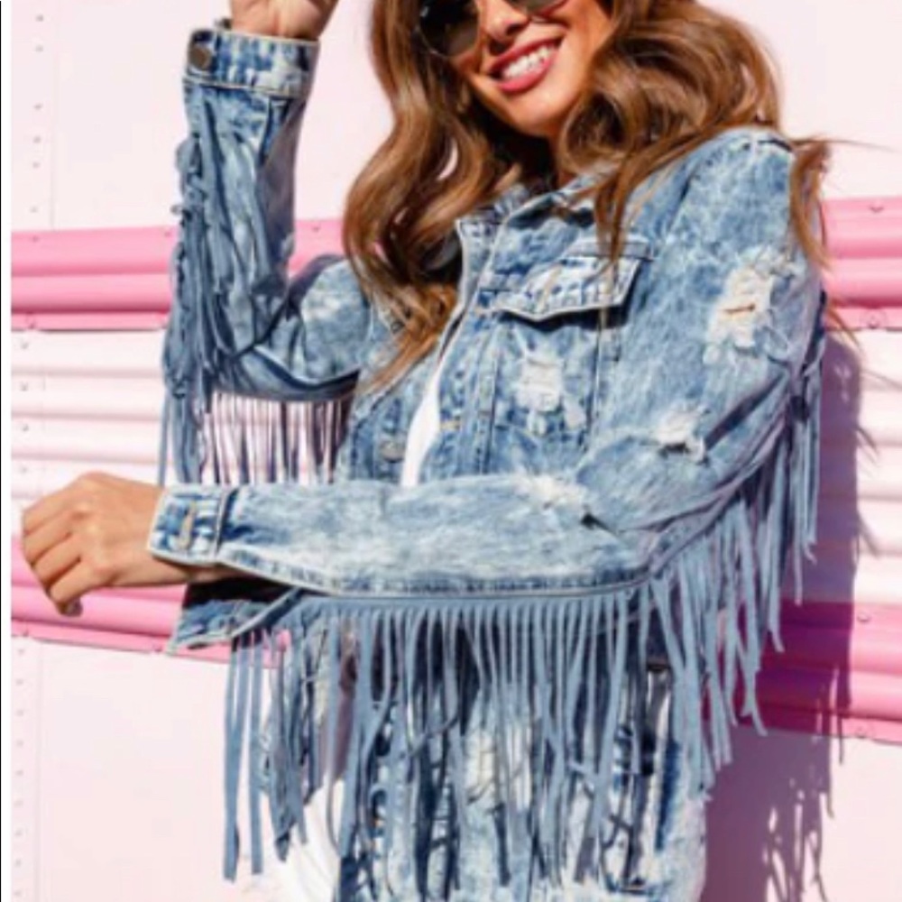Fringe distressed Jean jacket NWT